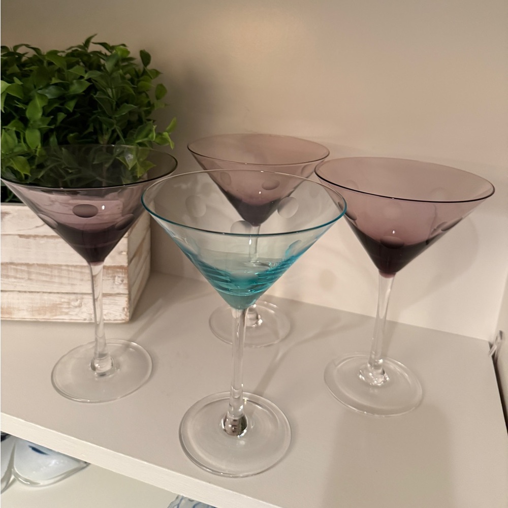 Waterford Crystal Polka Dot Marquis Martini Cosmo Cocktail Glasses Set of 4